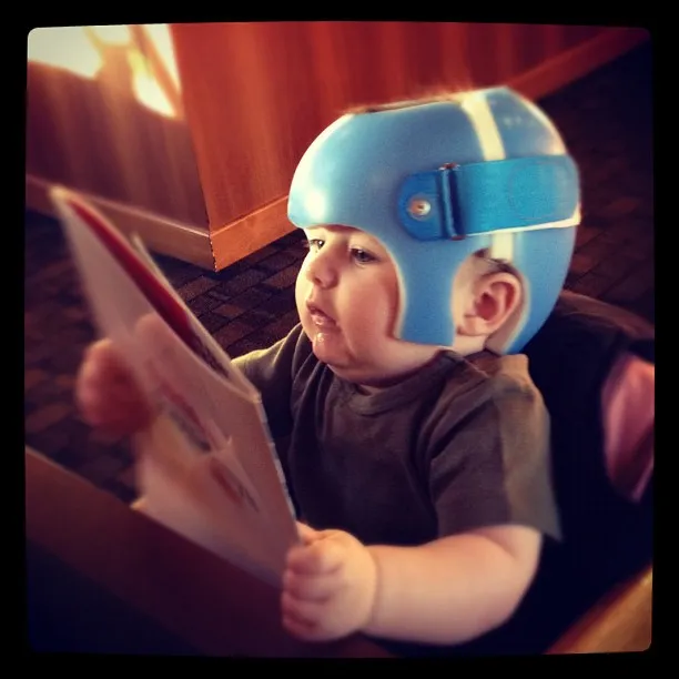 Kellan in his helmet