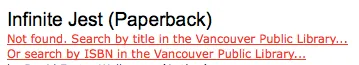 Results for Infinite Jest on Amazon The VPL Greasemonkey script at work on Amazon