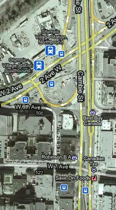 Cambie & W. 6th Cambie screen grab from Google Maps